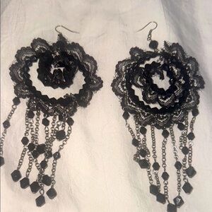 Black Gothic Lace Chandelier Earrings